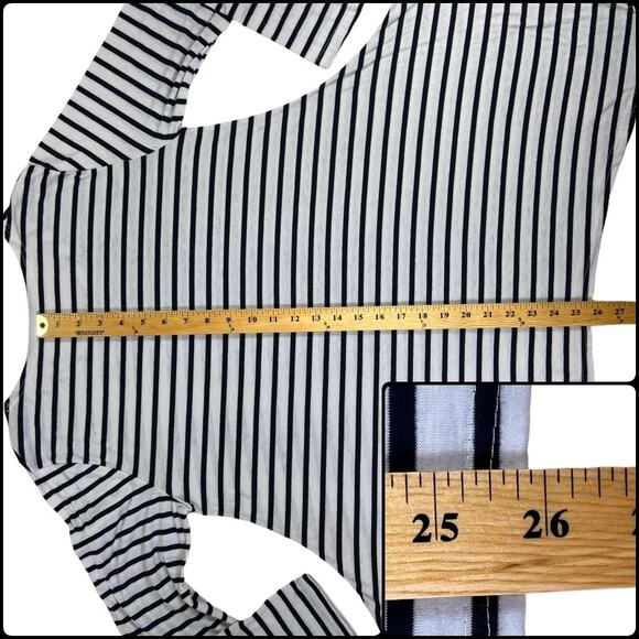 Long Sleeve Asymmetrical Split SharkBite Tee Shirt Tunic Black & White Striped - Picture 8 of 11